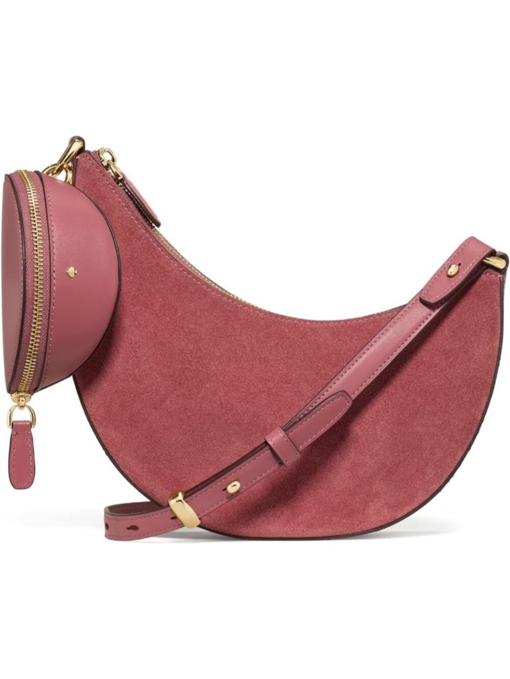 Women's Pomegranate Suede Duo Crossbody Bag Adjustable Strap Shoulder Purse